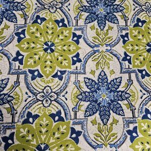 Round Tablecloth Linen 70in Porto Green Blue Floral Microfiber Wipe Clean Dining